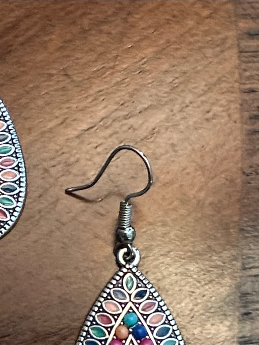 Boho Teardrop Multi-Color Enamel Dangle Earrings - Picture 4 of 8